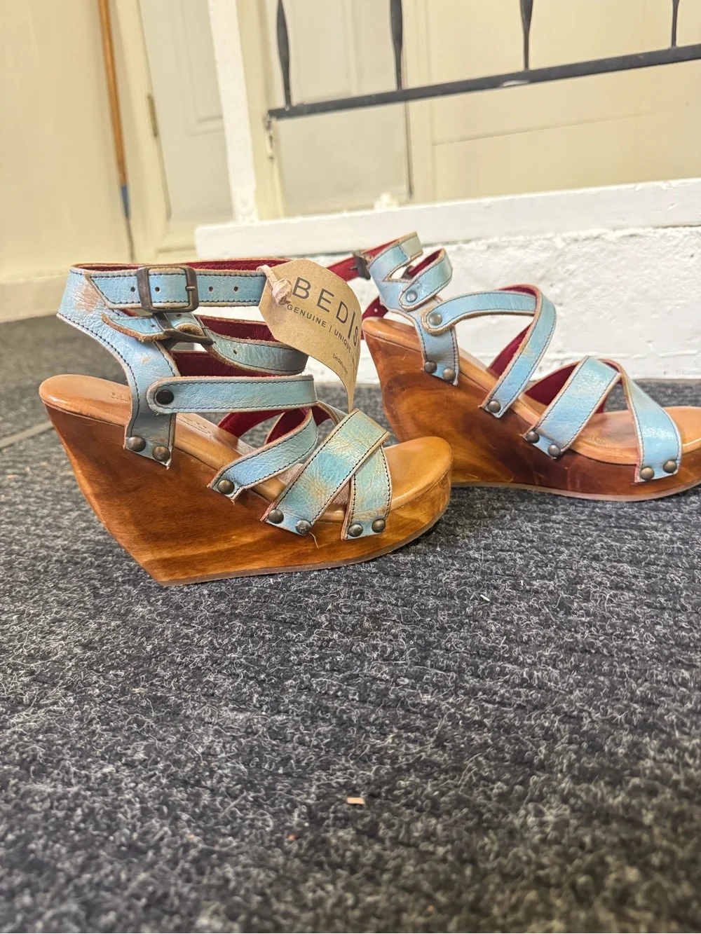 Bed Stu Light Blue Multi-Strap Platform Sandals
